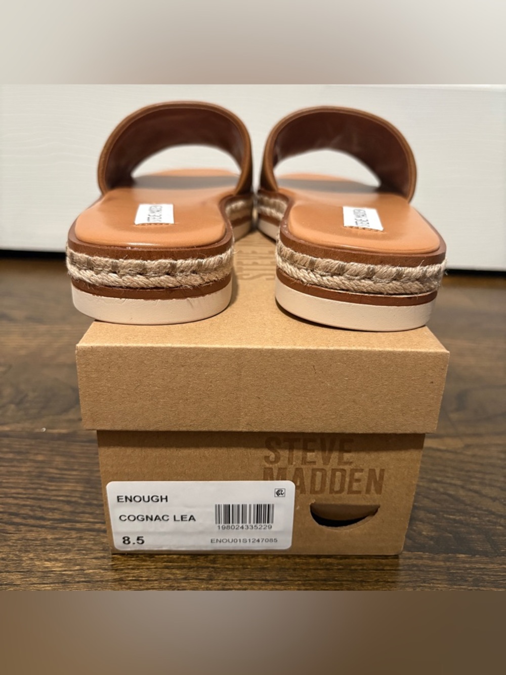 Steve Madden Tan Leather Espadrille Slide Sandals - Picture 7 of 8